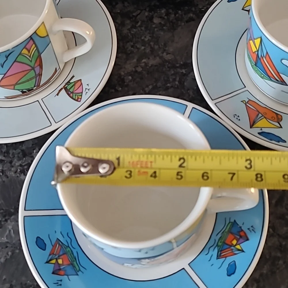 NEW - Nautical Themed Espresso Cups and Saucers - Set of 6 - Picture 9 of 14